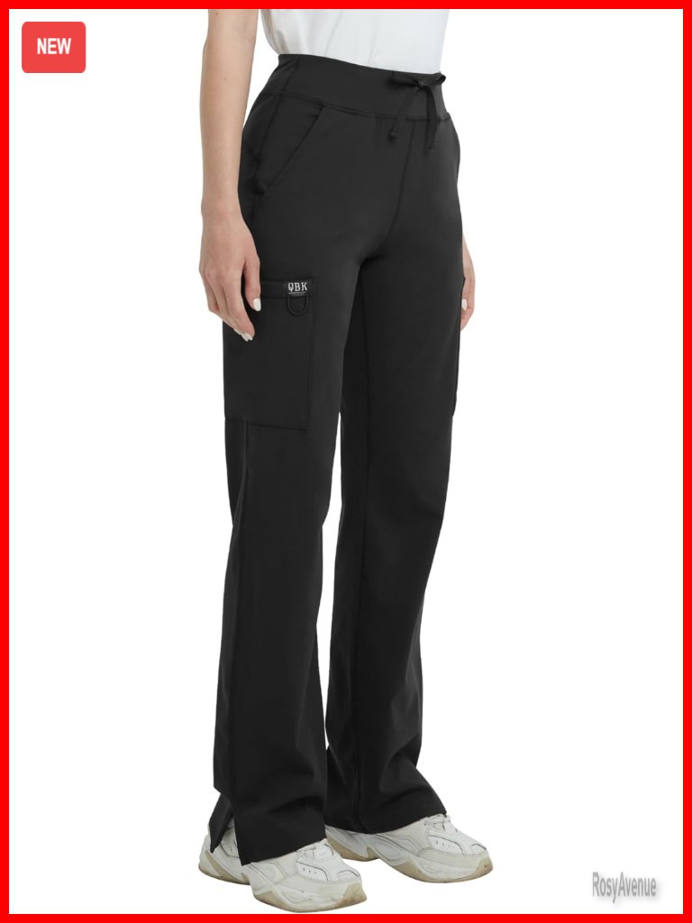 High Rise Yoga Scrub Pants - Straight Wide Leg Uniform Pants With Cargo Pocket,